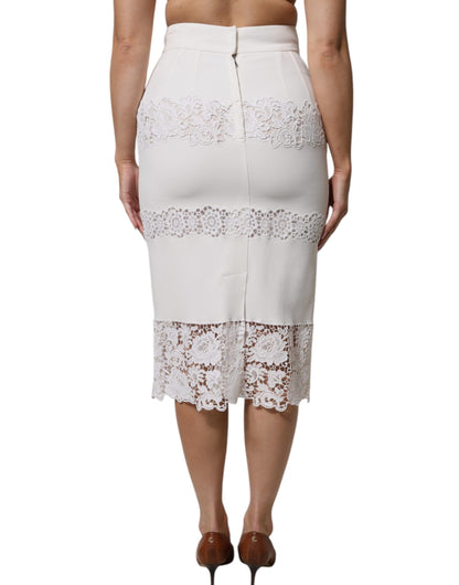 Dolce &amp; Gabbana Hvid Blomsterblonder Højtaljet Pencil Cut Nederdel