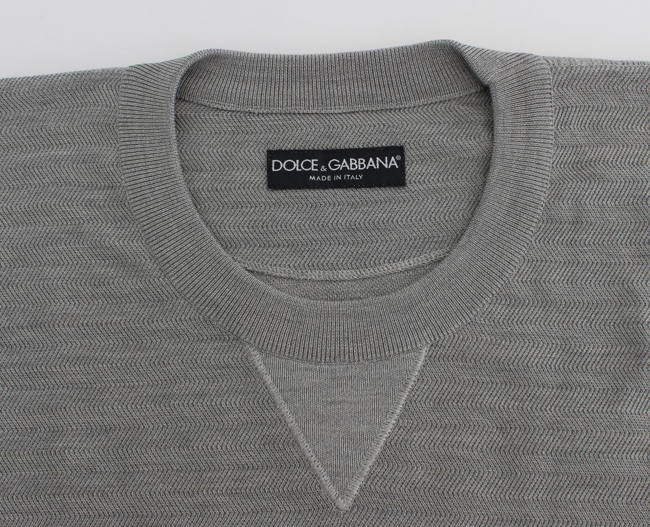 Dolce &amp; Gabbana elegant grå silke sweater med rund hals