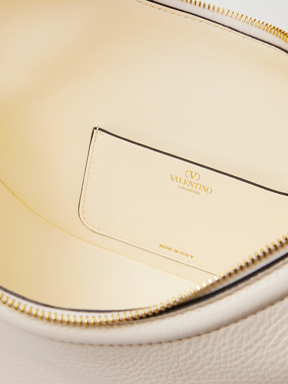 Valentino Garavani Ivory Leather Small Hobo Vlogo Skuldertaske