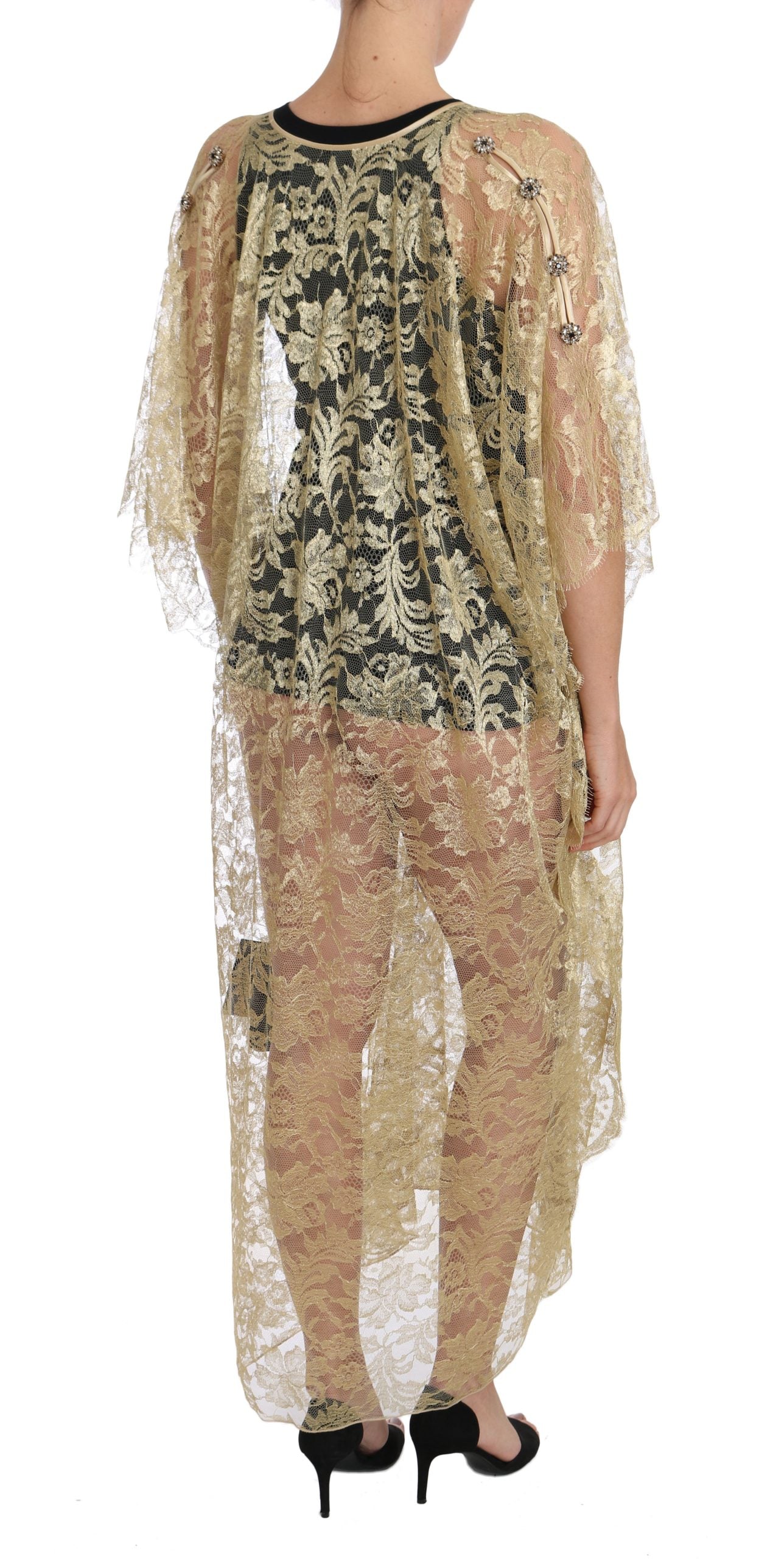 Dolce &amp; Gabbana Guldblomstret Kaftan solkjole med blonder