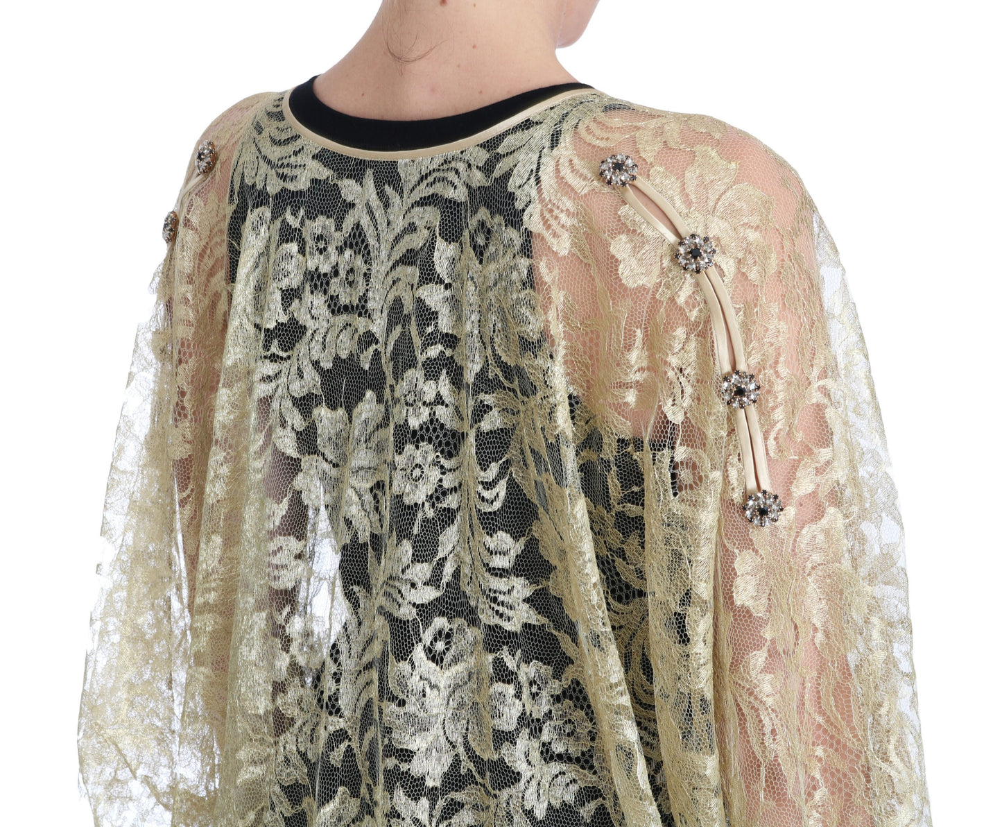 Dolce &amp; Gabbana Guldblomstret Kaftan solkjole med blonder