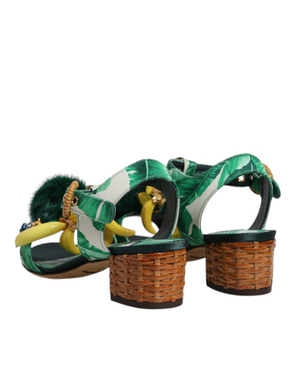 Dolce &amp; Gabbana Grønne Krystalpelsandaler Med Pelsudsmykning
