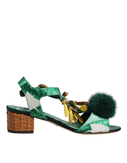 Dolce &amp; Gabbana Grønne Krystalpelsandaler Med Pelsudsmykning