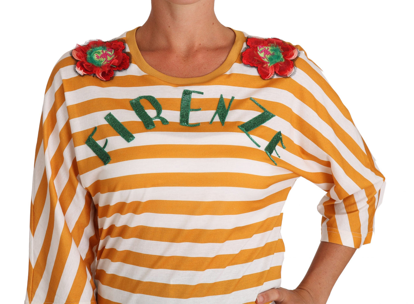 Dolce &amp; Gabbana FIRENZE bluse med pailletter i orange og hvid