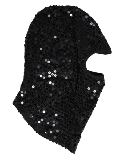 Dolce & Gabbana Black Sequined Nylon Ski Mask Balaclava Hat