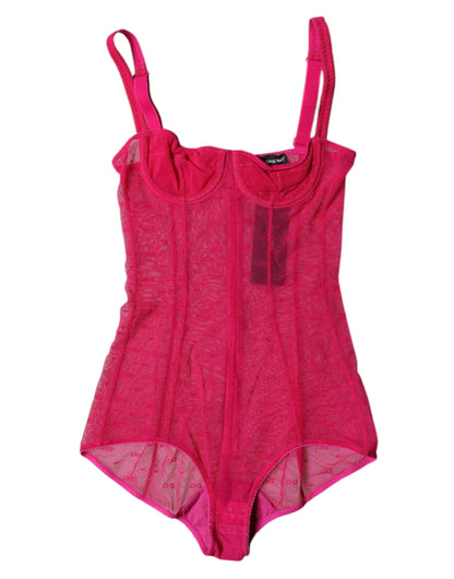 Dolce & Gabbana Fuchsia Tulle Balconette Bra Bodysuit Underwear