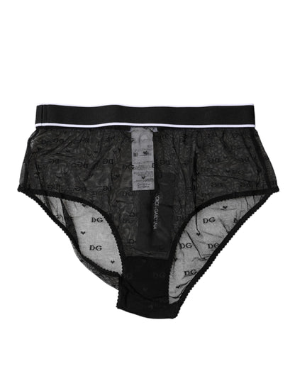 Dolce & Gabbana Black Tulle Nylon Mid Waist Panty Underwear