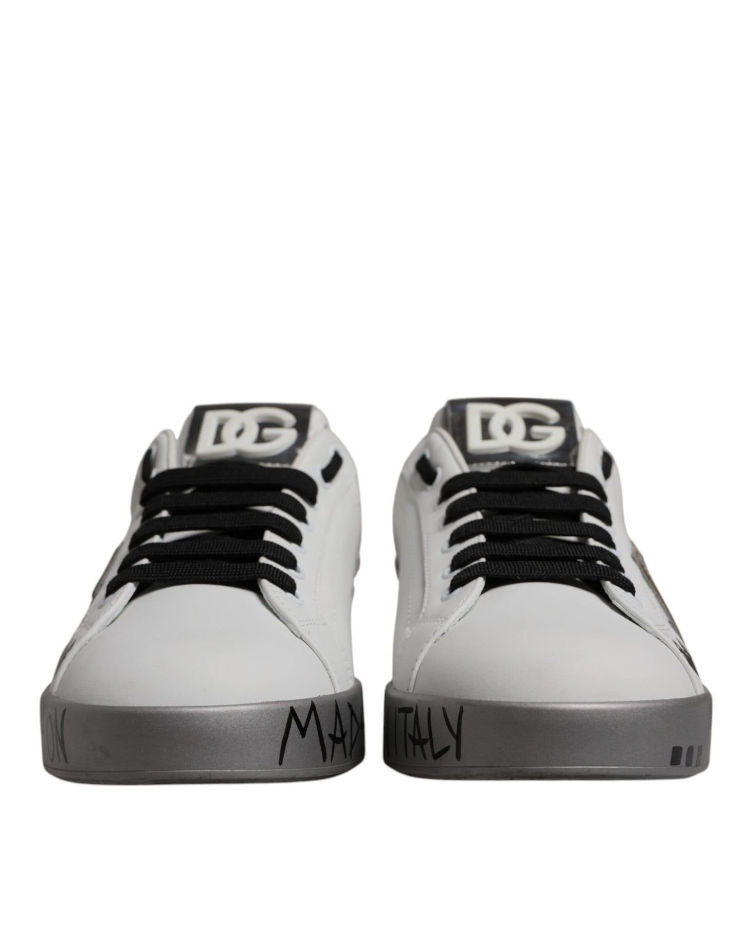 Dolce &amp; Gabbana Hvide Sølv Krystallogo Portofino Sneakers Sko