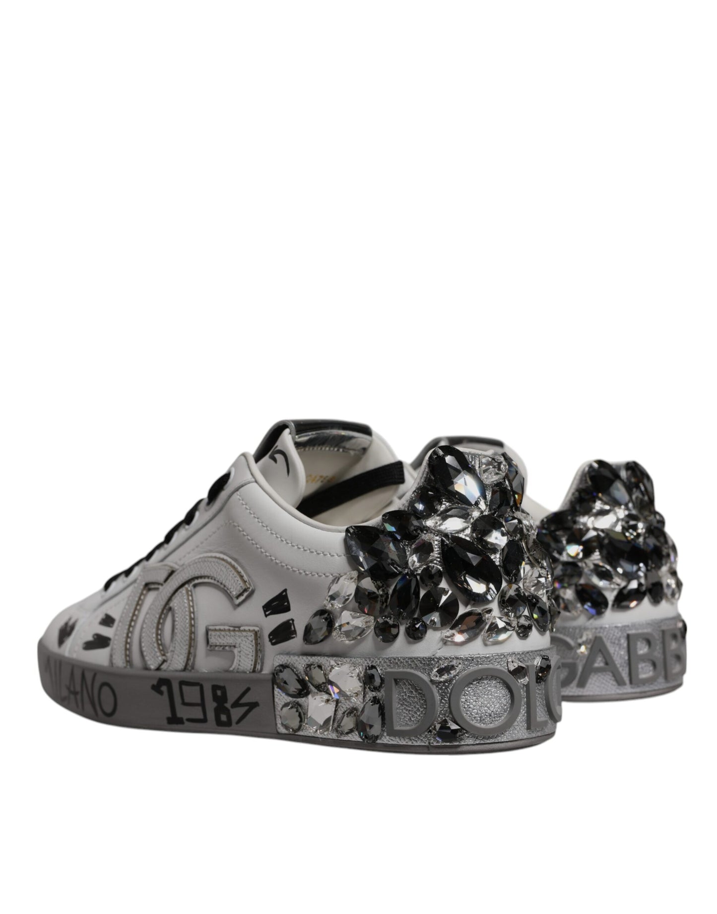 Dolce &amp; Gabbana Hvide Sølv Krystallogo Portofino Sneakers Sko