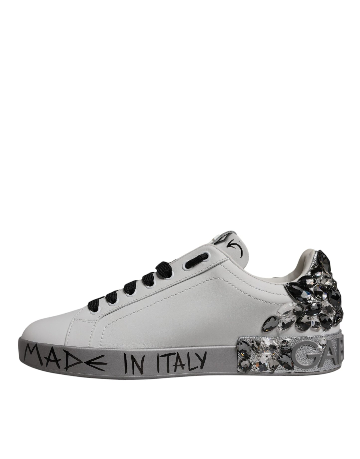 Dolce &amp; Gabbana Hvide Sølv Krystallogo Portofino Sneakers Sko