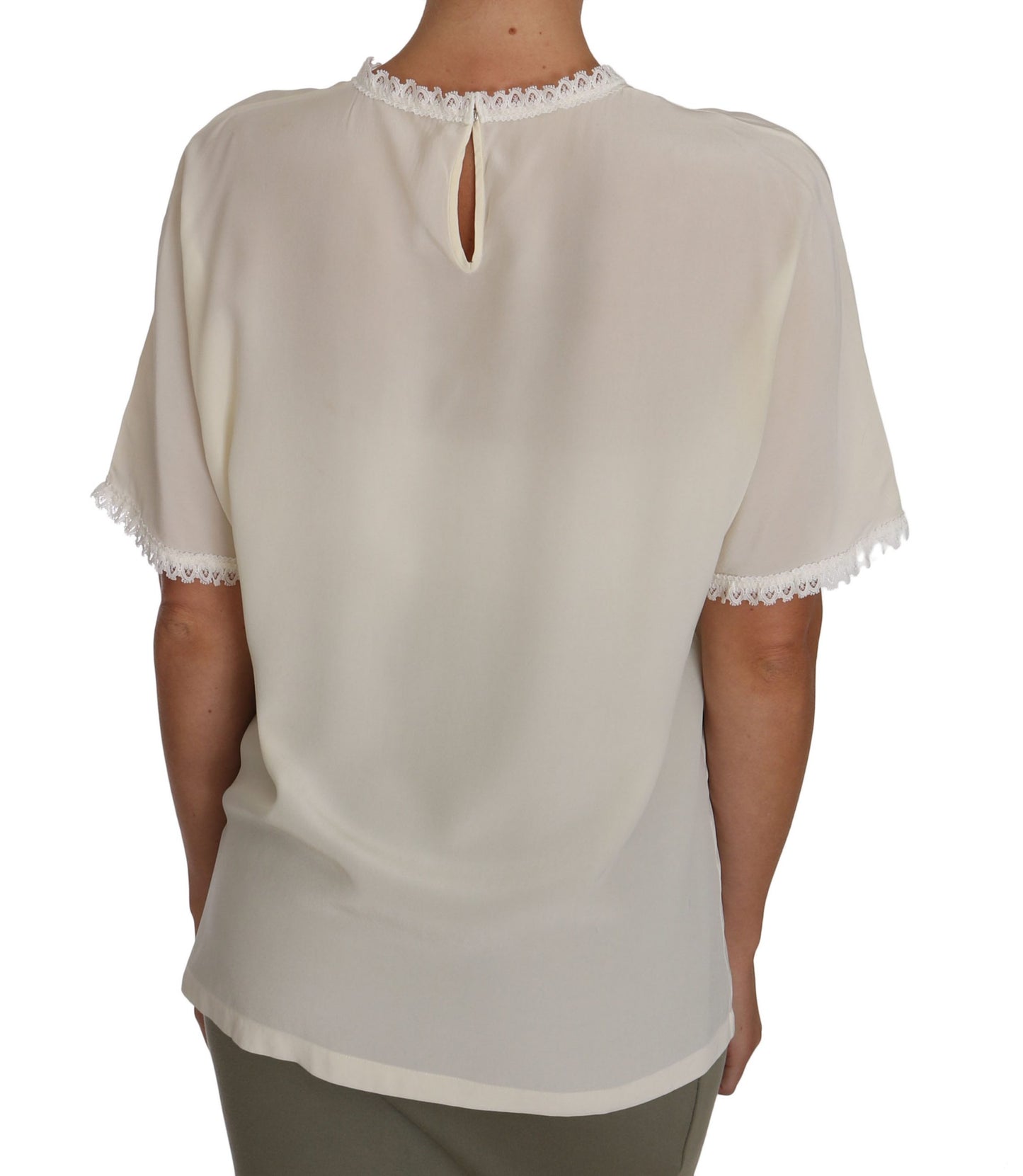 Dolce &amp; Gabbana creme silke blonde-detaljeret bluse top