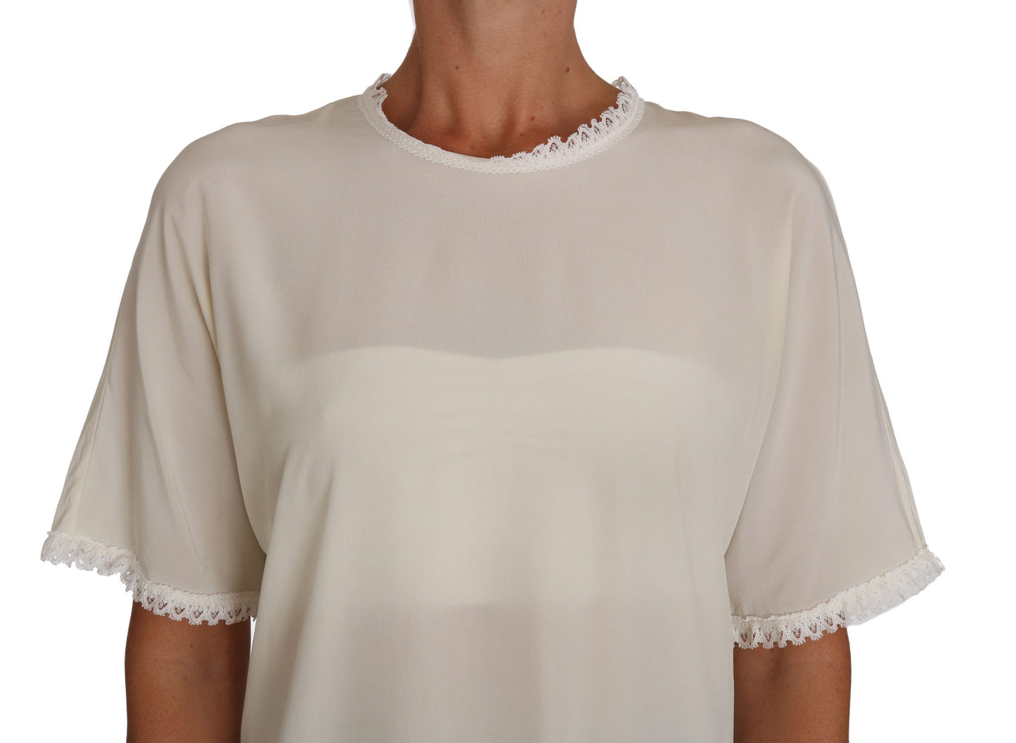 Dolce &amp; Gabbana creme silke blonde-detaljeret bluse top