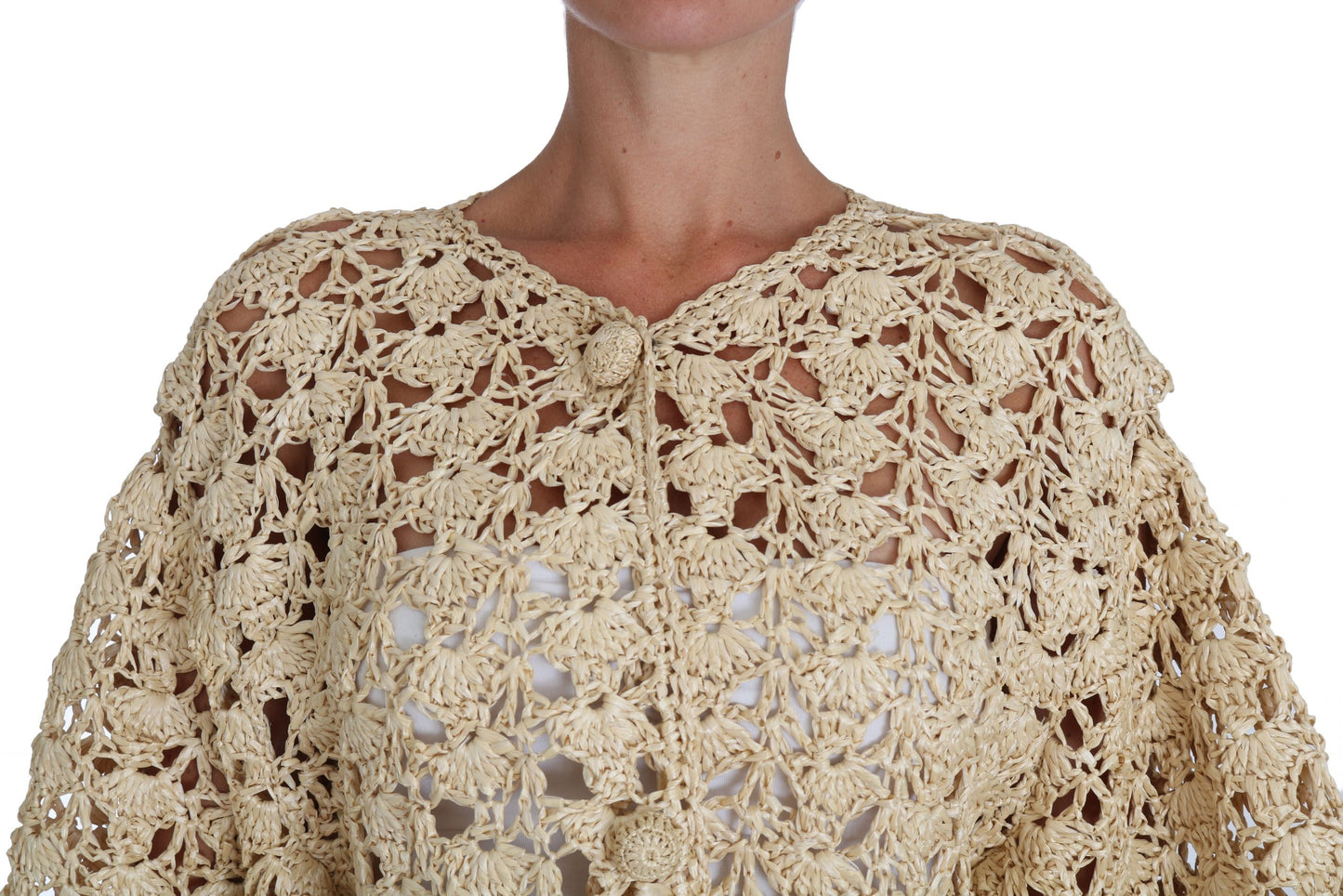 Dolce &amp; Gabbana Chic Beige Hæklet Raffia Cardigan