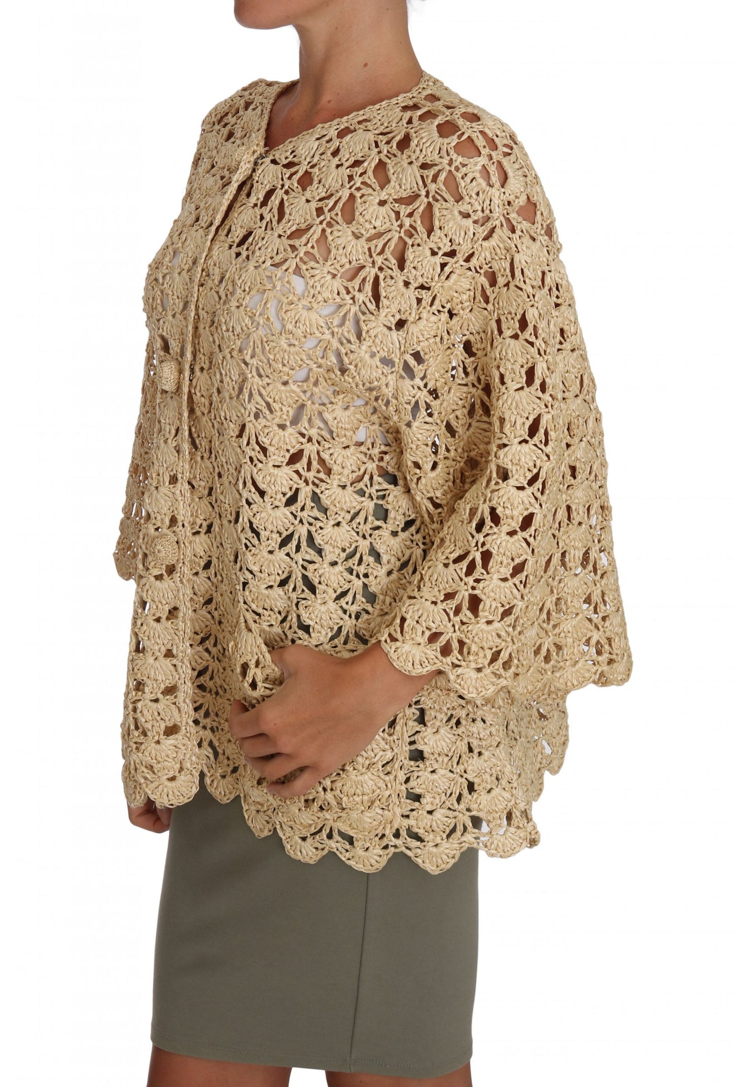 Dolce &amp; Gabbana Chic Beige Hæklet Raffia Cardigan