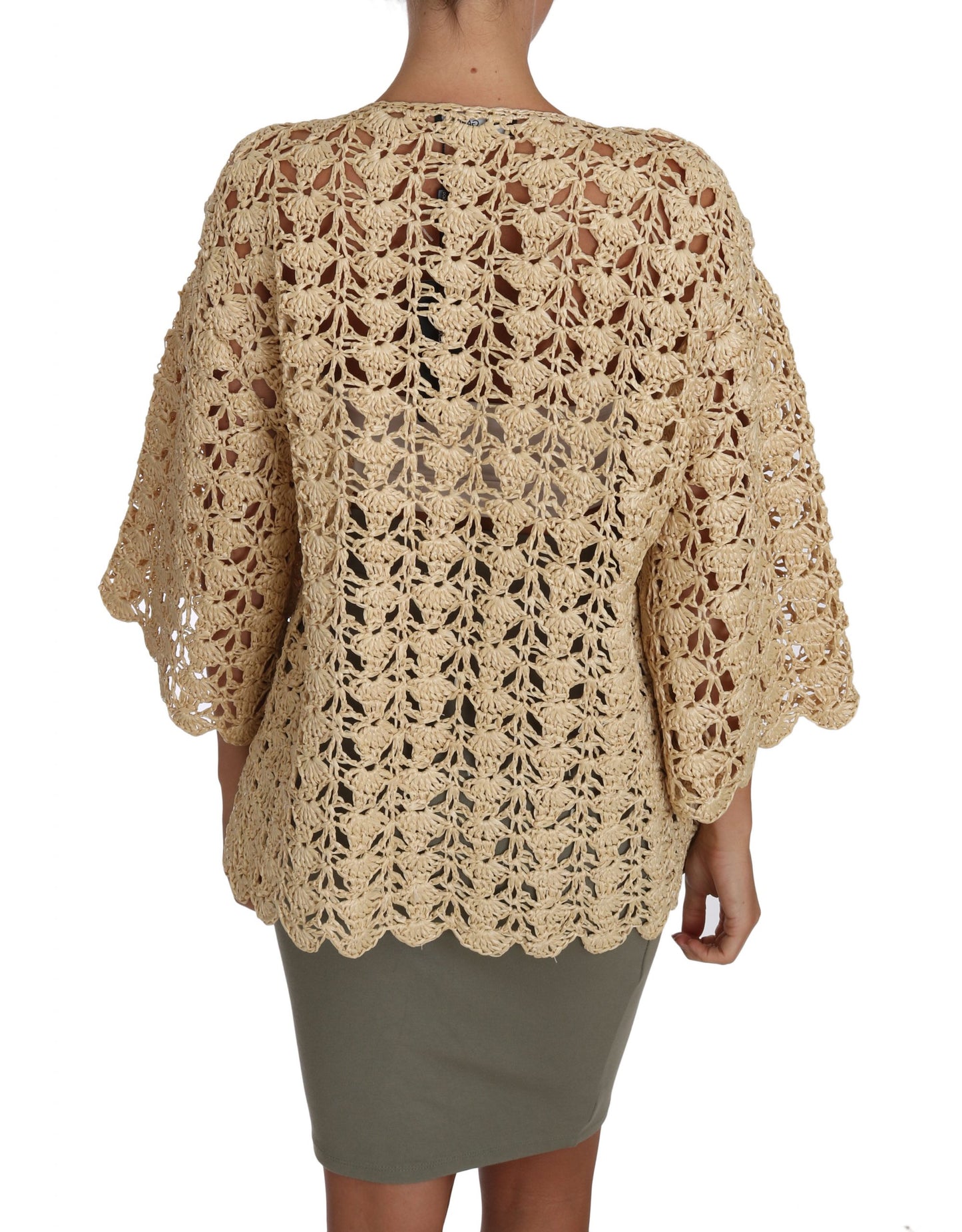 Dolce &amp; Gabbana Chic Beige Hæklet Raffia Cardigan