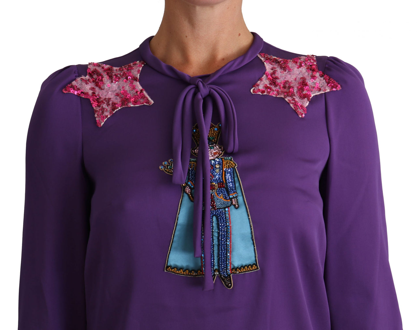 Dolce &amp; Gabbana Enchanted Purple Silk Crystal Bluse