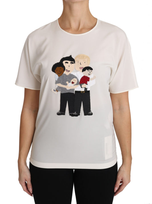 Dolce &amp; Gabbana Elegant Silkebluse med Rund Hals og Applikation