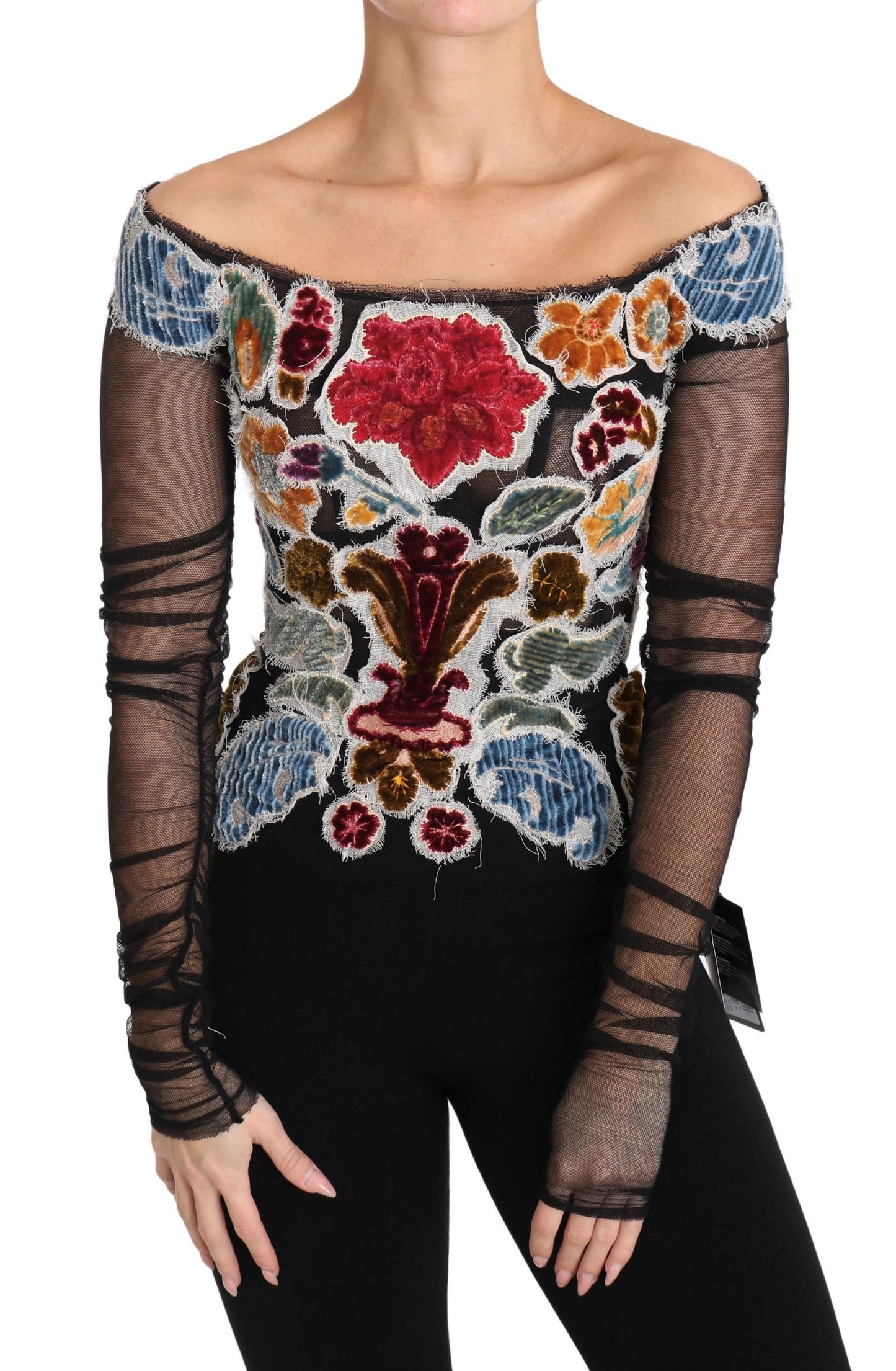 Dolce &amp; Gabbana Elegant Floral Applique Langærmet Top