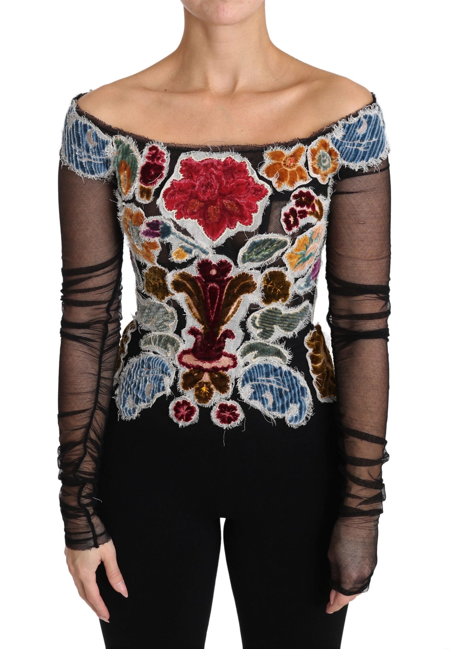 Dolce &amp; Gabbana Elegant Floral Applique Langærmet Top