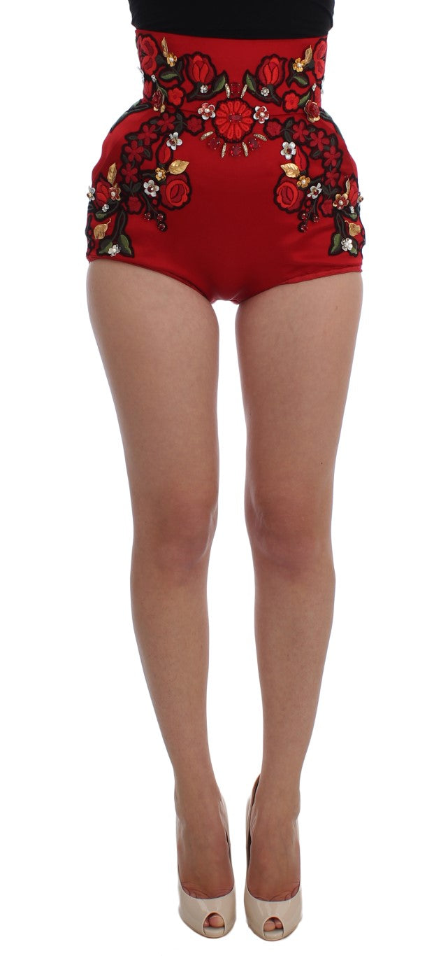 Dolce &amp; Gabbana Elegante Silke Shorts Med Høj Talje Og Broderi