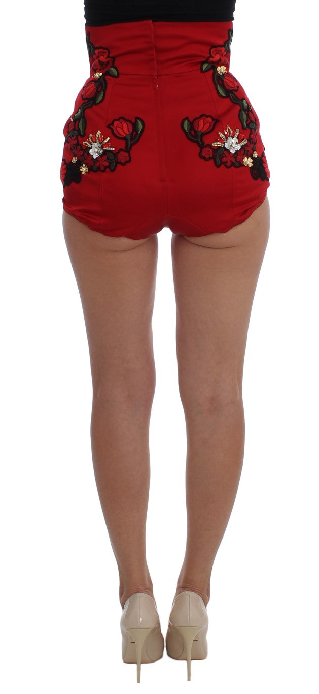 Dolce &amp; Gabbana Smukke Røde Silke Broderede Shorts