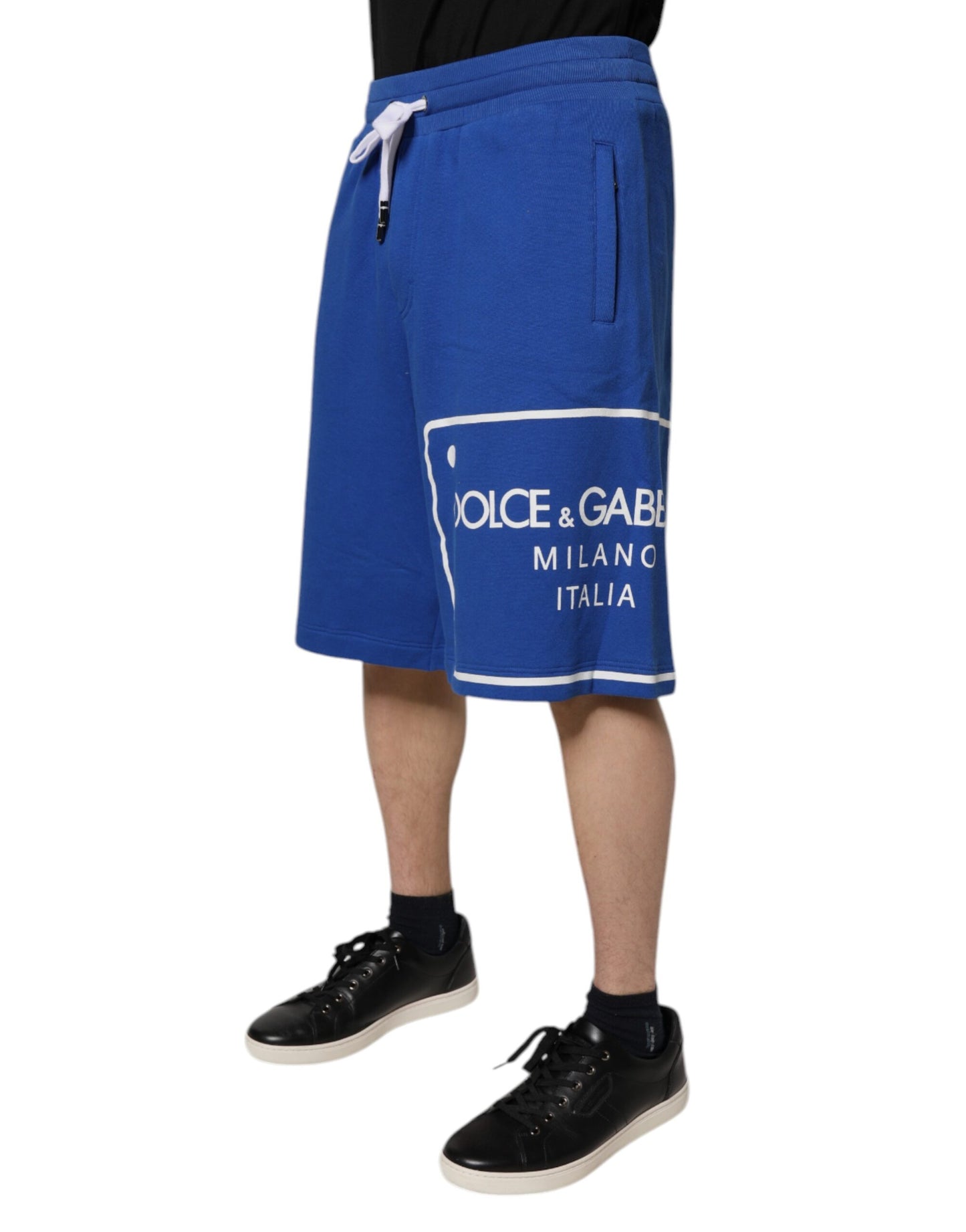 Dolce &amp; Gabbana Blå Logo Bomulds Bermuda Sweatshorts Shorts