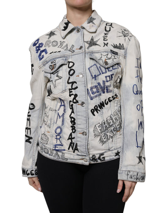 Dolce &amp; Gabbana Lyseblå Graffiti Button Down Denimjakke