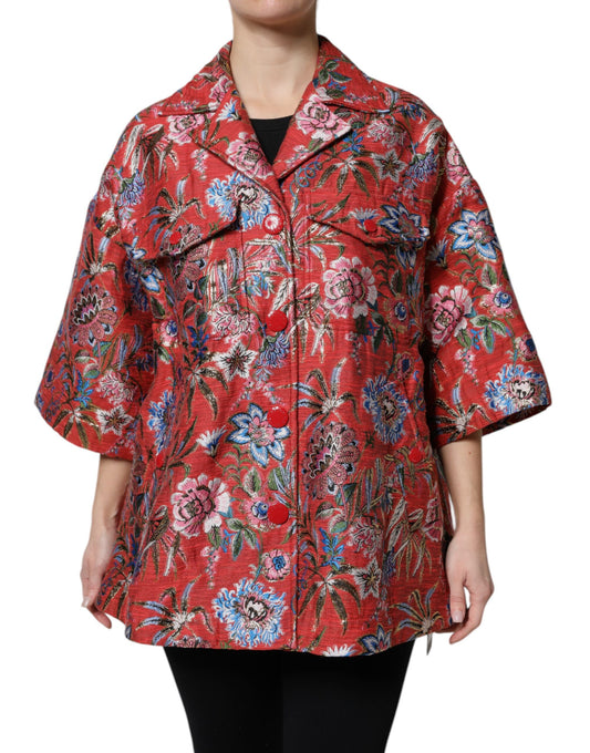 Dolce &amp; Gabbana Rød Blomsterjacquard Frakke med Knapper