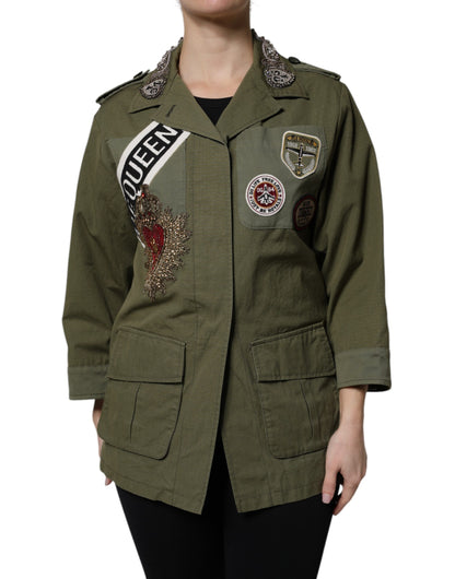 Dolce &amp; Gabbana Militærgrøn Queen Embellished Frakkejakke
