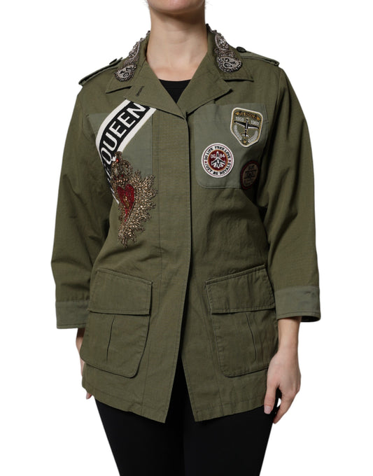 Dolce &amp; Gabbana Militærgrøn Queen Embellished Frakkejakke