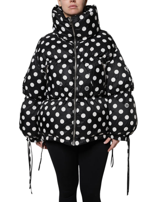 Dolce &amp; Gabbana Sort/Hvid Polkaprikket Dunjakke med Lynlås