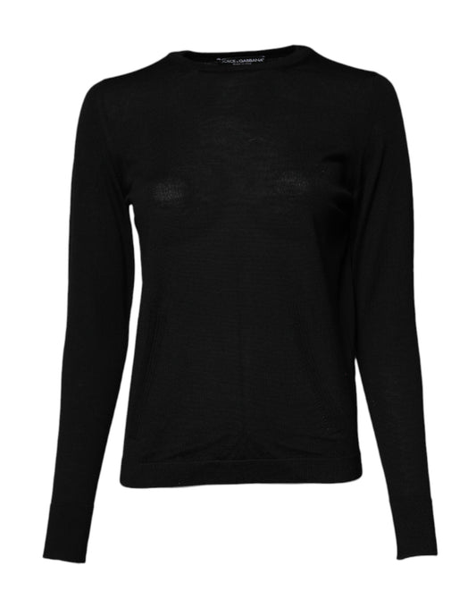 Dolce &amp; Gabbana Sort Uldstrikpullover med Rund Hals
