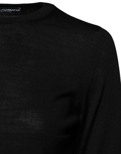 Dolce &amp; Gabbana Sort Uldstrikpullover med Rund Hals
