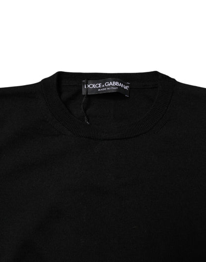 Dolce &amp; Gabbana Sort Uldstrikpullover med Rund Hals