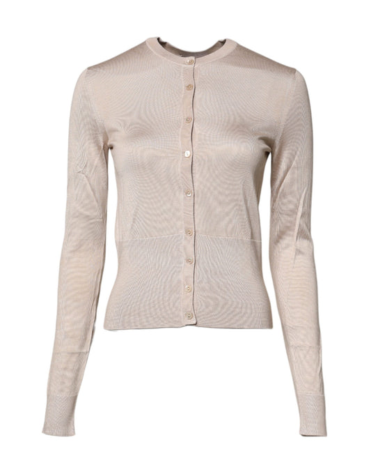 Dolce &amp; Gabbana Beige Silke Cardigan Med Knapper
