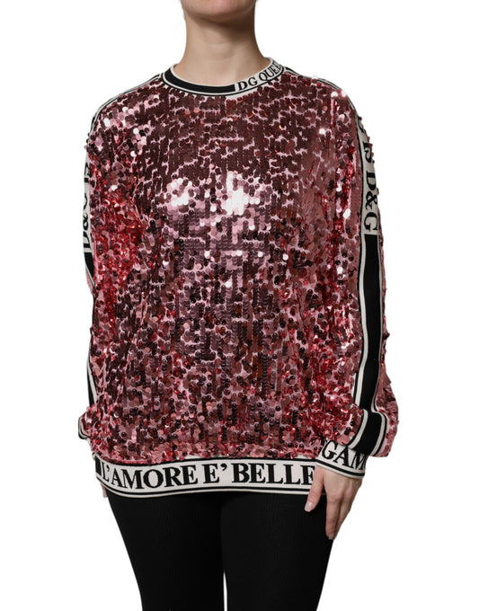 Dolce &amp; Gabbana Pink DG Queen Paillet Pullover Sweater