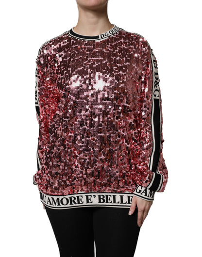 Dolce &amp; Gabbana Pink DG Queen Paillet Pullover Sweater