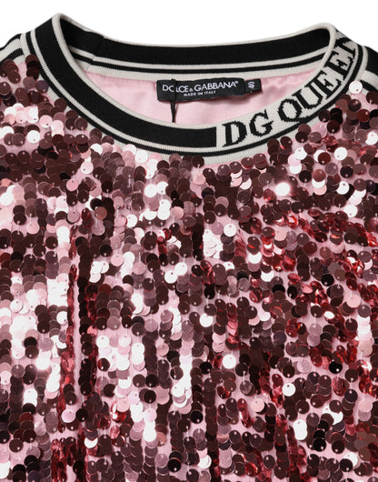 Dolce &amp; Gabbana Pink DG Queen Paillet Pullover Sweater