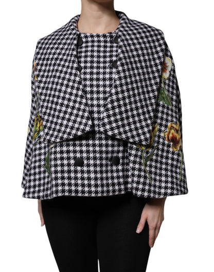 Dolce &amp; Gabbana Sort/Hvid Monokrom Mønstret Blomsterkappejakke