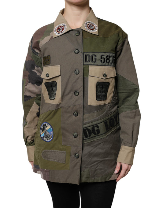 Dolce &amp; Gabbana Militærgrøn Dunjakke i Bomuld med Knapper