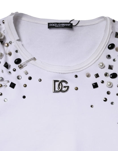 Dolce &amp; Gabbana Hvid Udsmykket Langærmet Cropped Sweater