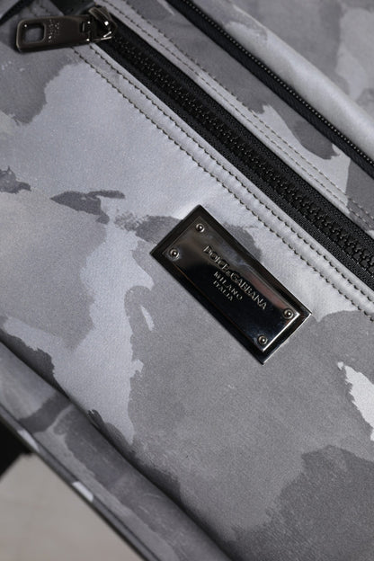 Dolce & Gabbana Gray Cotton Camouflage Logo Plaque Backpack Bag