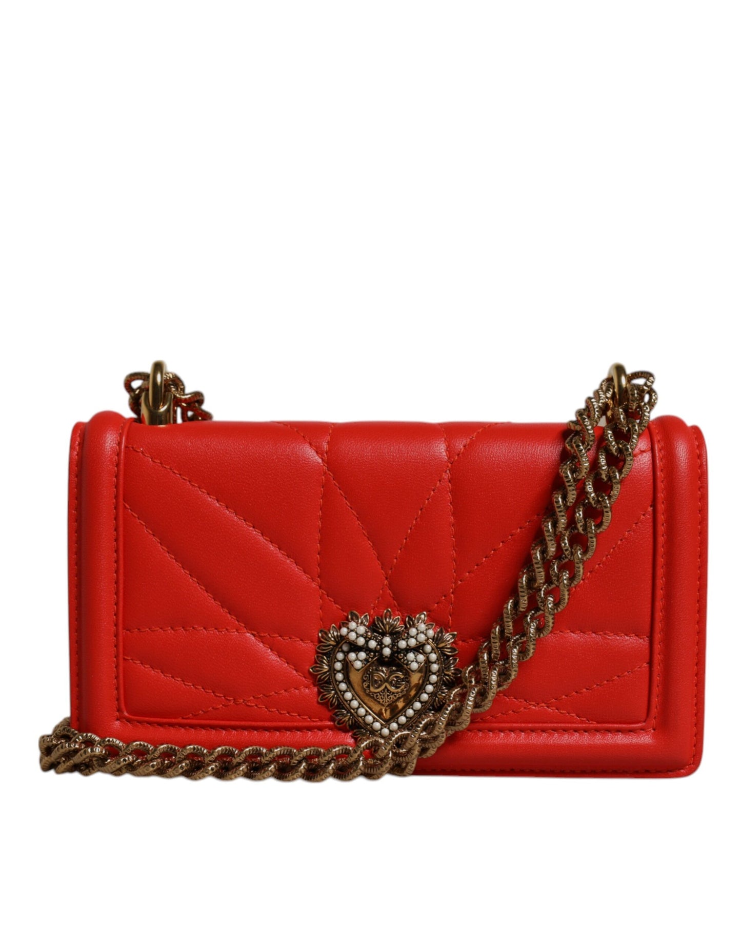 Dolce &amp; Gabbana Rød Quiltet Devotion Crossbody-taske med Kæde og Telefoncover