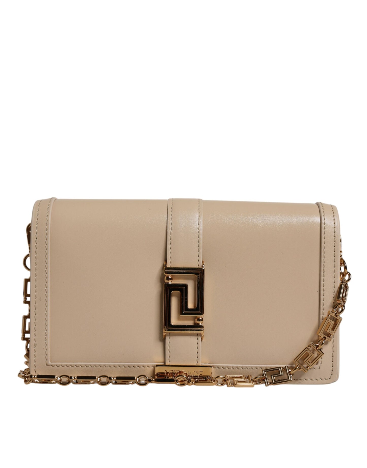 Versace Beige Guldkæde Kalveskind Pung Crossbody Taske