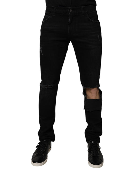 Dolce &amp; Gabbana Sorte Skinny Jeans i Ripped Cotton til Herrer