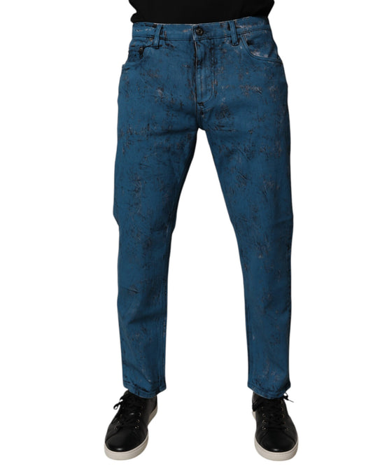 Dolce &amp; Gabbana Blå Tie Dye Bomuld Skinny Herre Denim Jeans