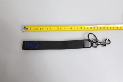Dolce & Gabbana Black Logo Nylon Silver Brass Men Holder Keychain Keyring