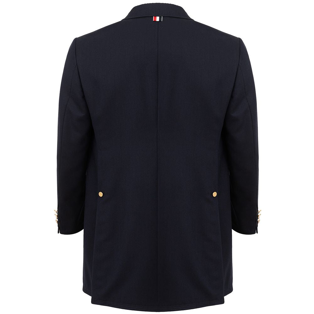 Thom Browne elegant uldjakke i signaturblå