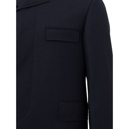 Thom Browne elegant uldjakke i signaturblå