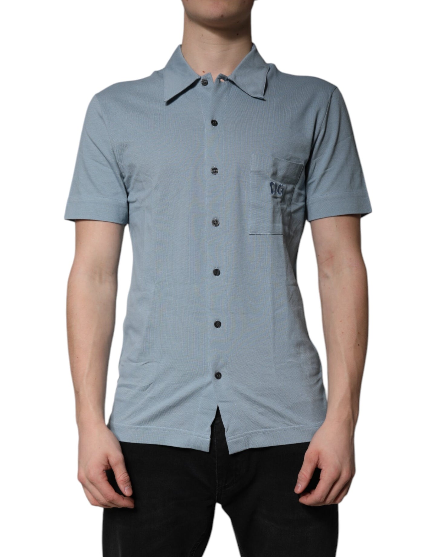 Dolce &amp; Gabbana Blå Bomuld Button Down Casual Herre Poloshirt